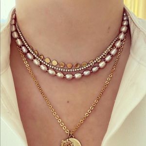 Genuine Pearl Necklace, Vintage, Mauve, Grey, Gold
